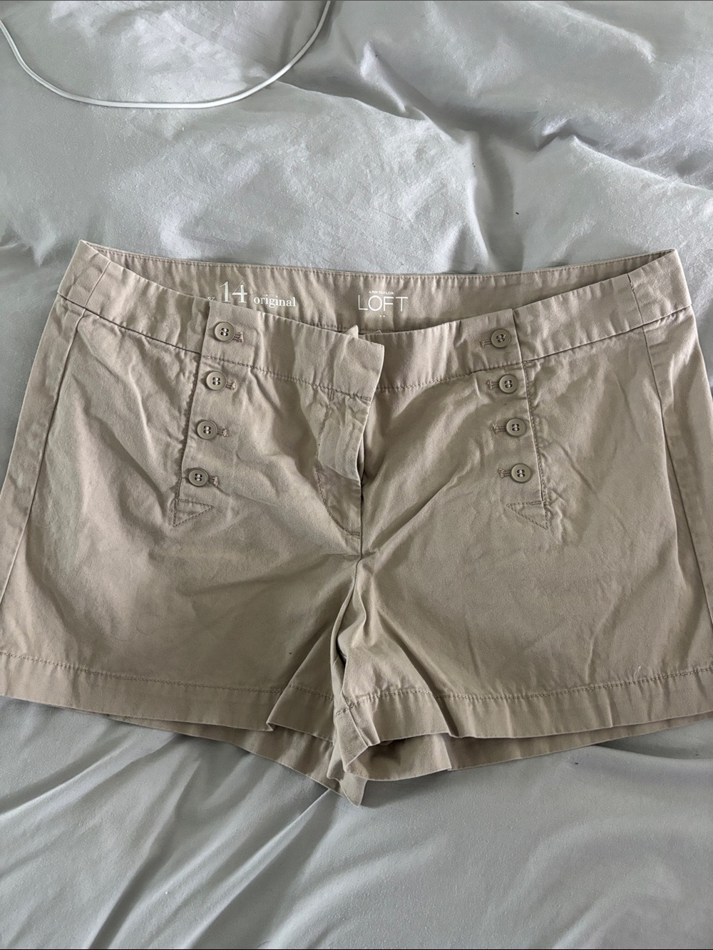 LOFT Tan Button-Front khaki Shorts